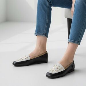 Enzo Angiolini Vero Cuoio Size 7.5 M Women's Black & White Leather Loafe…